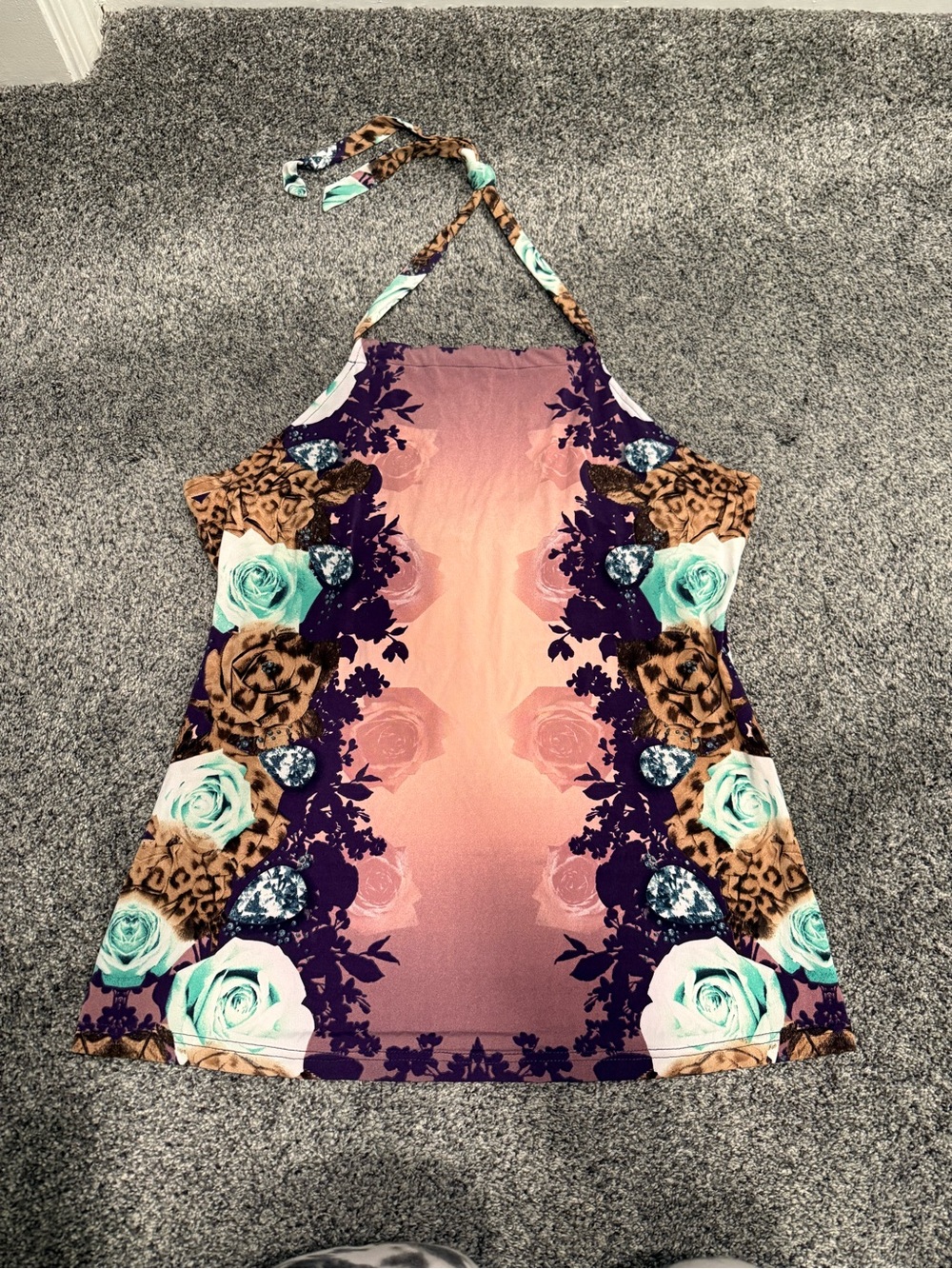 NWT multicolored floral halter top size XL